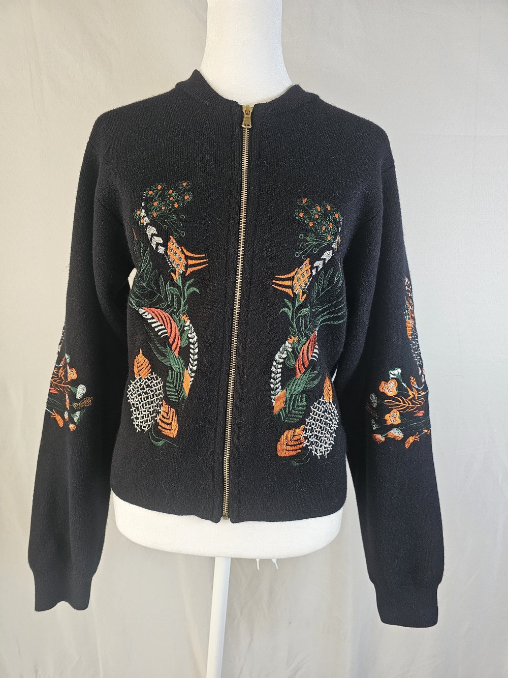 Anthropolo Aratta Silent Journey Embroidered Full Zip Sweater Jacket  SZ S